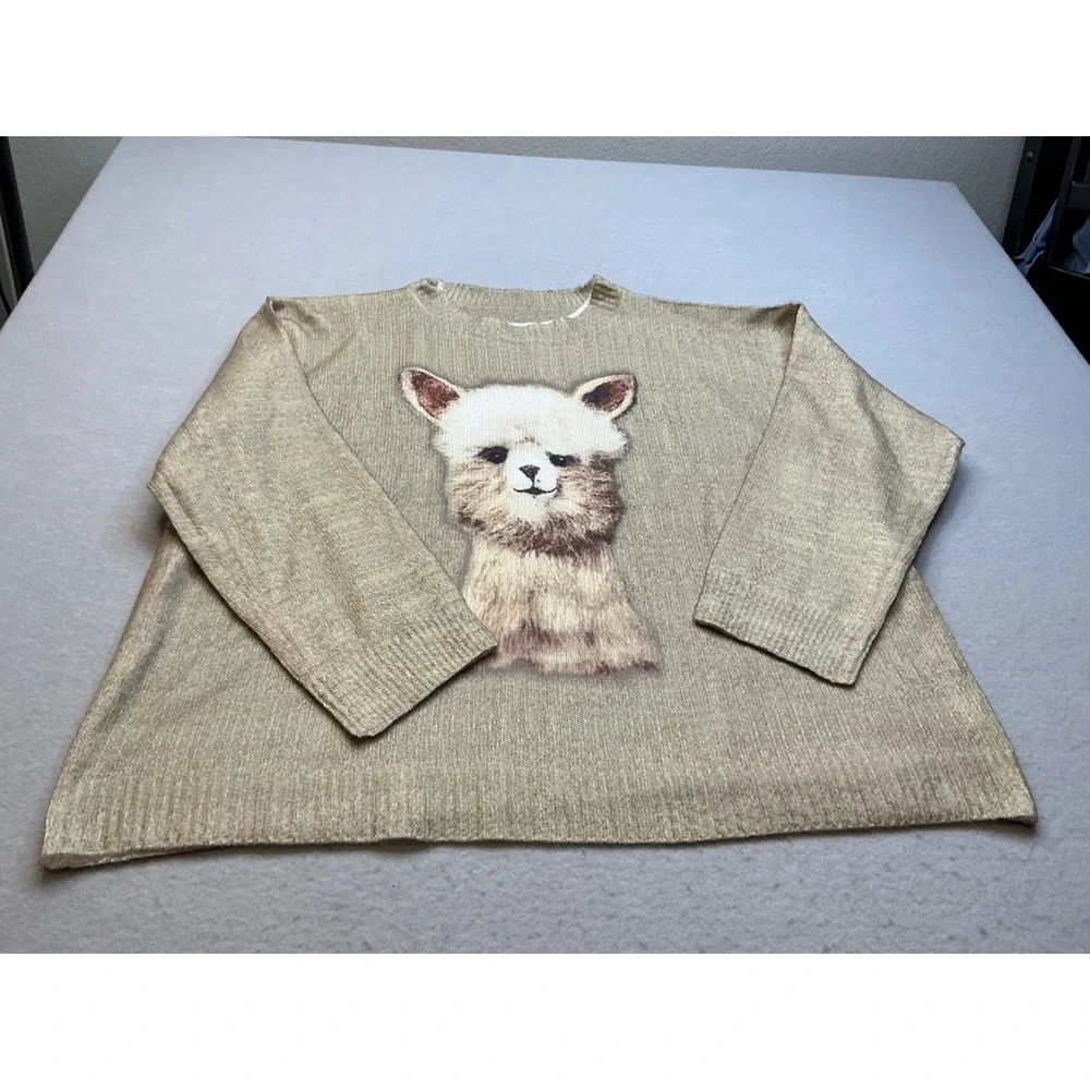 Alpaca Animal Graphic Knit Sweater Tan 5XL Oversized‎ Pullover